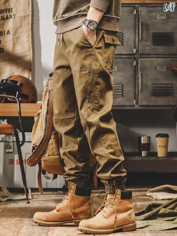 メンズ　カジュアル　男性　オシャレ 秋 男性用 アメリカン レトロ ワークパンツ ストレート ヘビーウェイト カジュアル パンツ 大きめ サイズ レギンス(4)