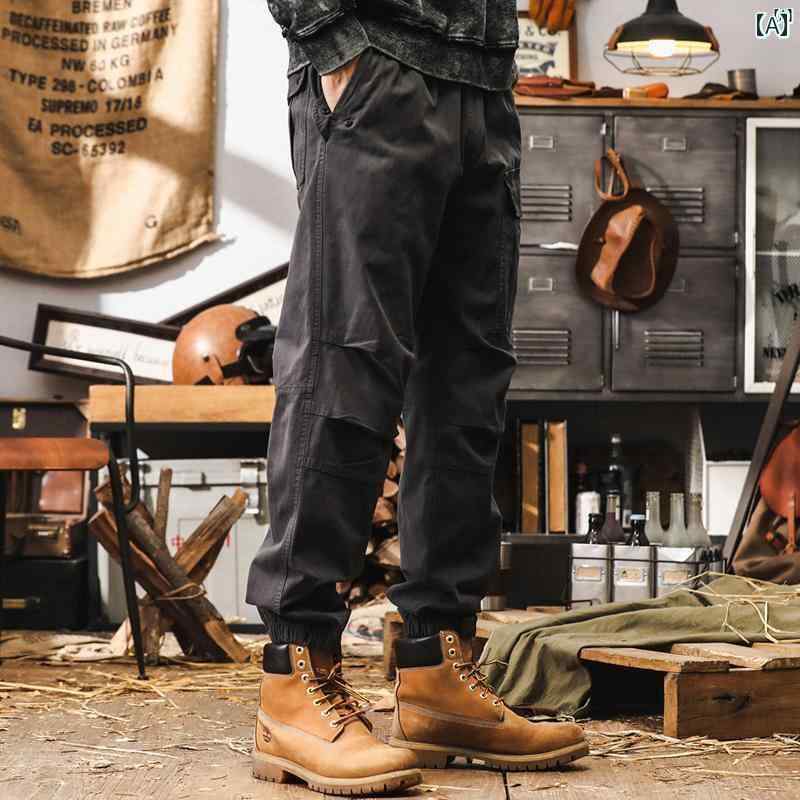 メンズ　カジュアル　男性　オシャレ 秋 アメリカン レトロ ワークウェア パンツ レッグ バインディング コーチ タクティカル カジュアル ロング