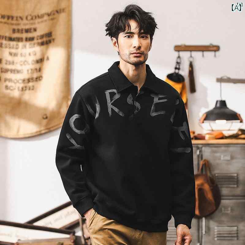 メンズ　カジュアル　男性　オシャレ アメリカン ヘビーウェイト 380 グラム レトロ 長袖 ポロシャツ 男性用 秋 ピケ コットン カジュアル スウェットシャツ