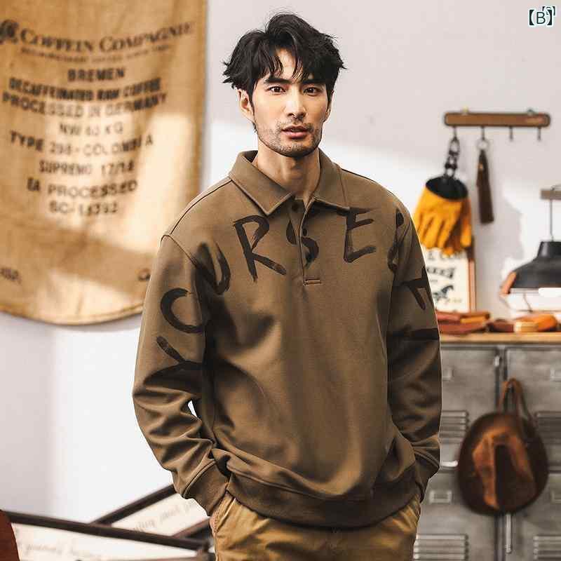 メンズ　カジュアル　男性　オシャレ アメリカン ヘビーウェイト 380 グラム レトロ 長袖 ポロシャツ 男性用 秋 ピケ コットン カジュアル スウェットシャツ