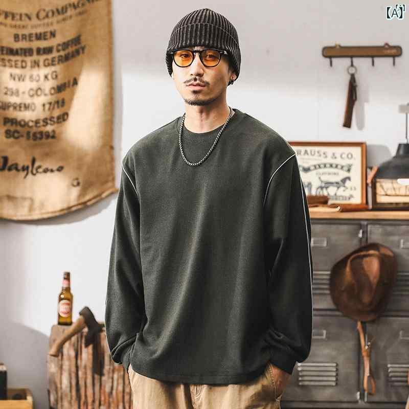 メンズ　カジュアル　男性　オシャレ アメリカ 3 グラム ヘビーウェイト 長袖 Tシャツ 秋 ファッション イン 肌 優しい 男性用 ソフト ボトム シャツ トップ