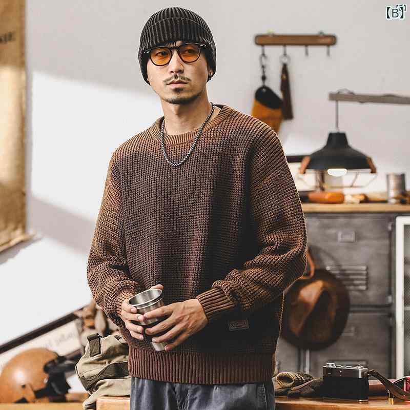 メンズ　カジュアル　男性　オシャレ 冬 男性用 アメリカン レトロ スプレー 染め 厚手 セーター 秋 たり ジャケット