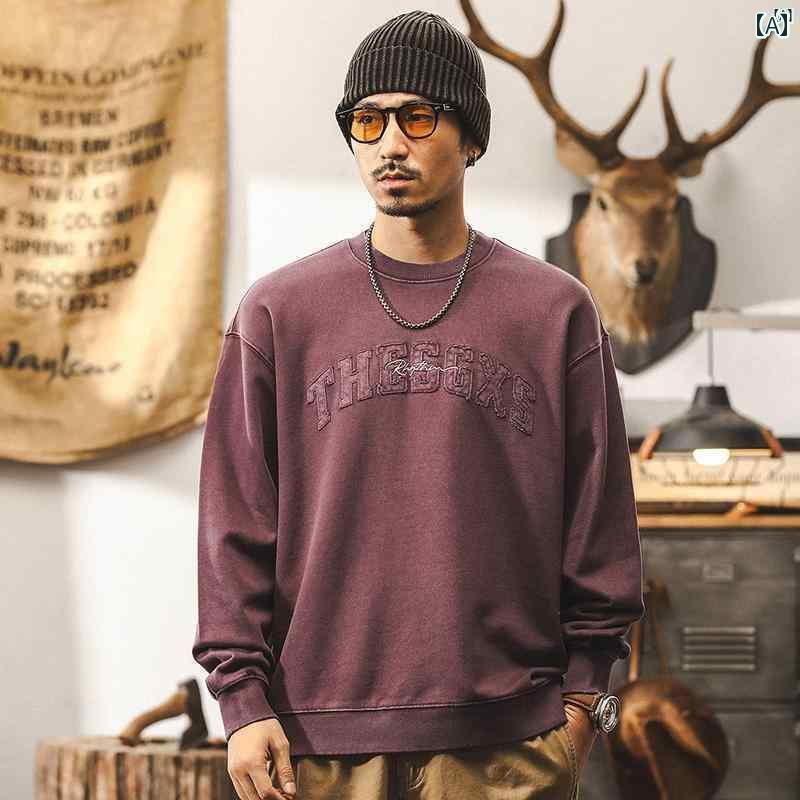 メンズ　カジュアル　男性　オシャレ ジェイ レノ 380 グラム ヘビー パープル スウェットシャツ 秋 アメリカン クラシック レトロ ウォッシュ トップ 紳士服