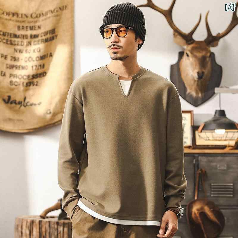メンズ　カジュアル　男性　オシャレ 秋 アメリカン レトロ ヘビーウェイト フェイク 2点 長袖 T