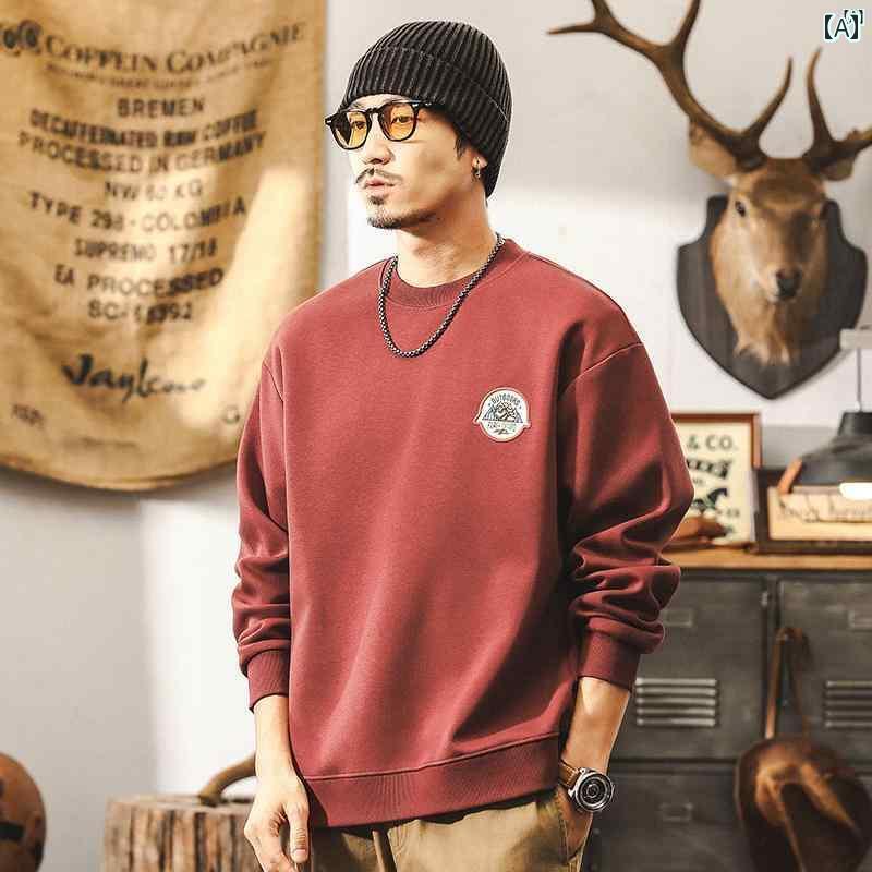 メンズ　カジュアル　男性　オシャレ アメリカン レトロ 3 グラム ヘビー 中国 コットン トレーナー 秋..