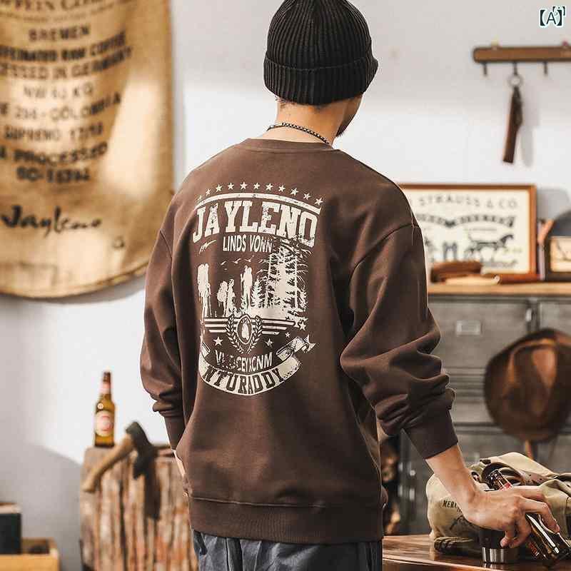 メンズ　カジュアル　男性　オシャレ ジェイ レノ アメリカン レトロ 3グラム ヘビースウェット シャツ 秋 マウンテン プリント トップ