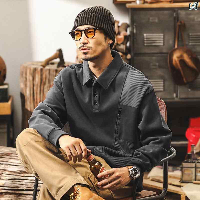 メンズ　カジュアル　男性　オシャレ アメリカン レトロ 350 g 厚手 ニット スウェットシャツ 秋 ソフ..