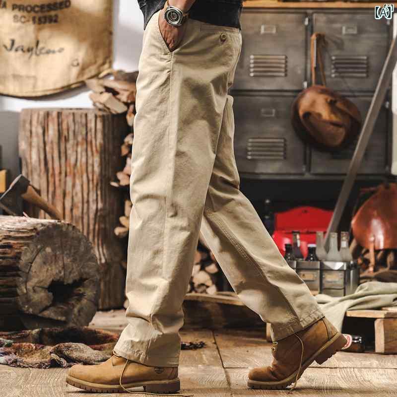メンズ　カジュアル　男性　オシャレ アメリカン レトロ メンズ ワークパンツ 秋冬 酵素 ストレート メ..