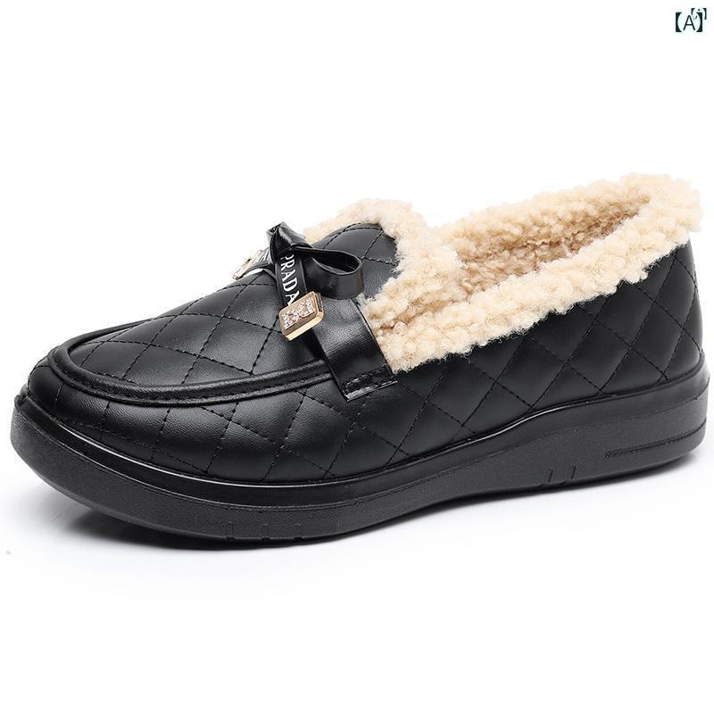 レディース オシャレ　靴　レディース 冬 厚 ローファー ベルベット 厚手 暖かい コットン 靴 豆 妊婦 アウターウェア