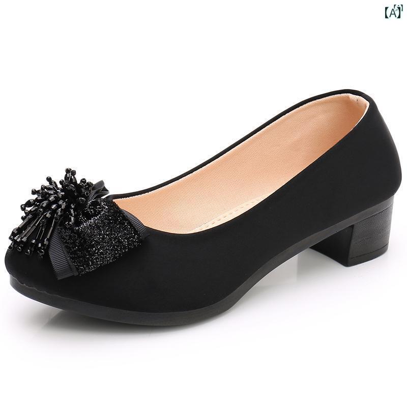 レディース オシャレ　靴　レディース 古風 布靴 仕事用中 ヒール 靴 柔らかい ブラック い 作業靴長 時間 履いて 足 疲れません(4)