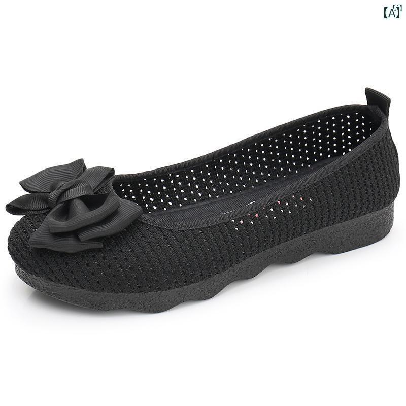 レディース オシャレ　靴　レディース 古風 布靴 夏 通気性 メッシュ 靴 平 豆 ソフト 作業靴