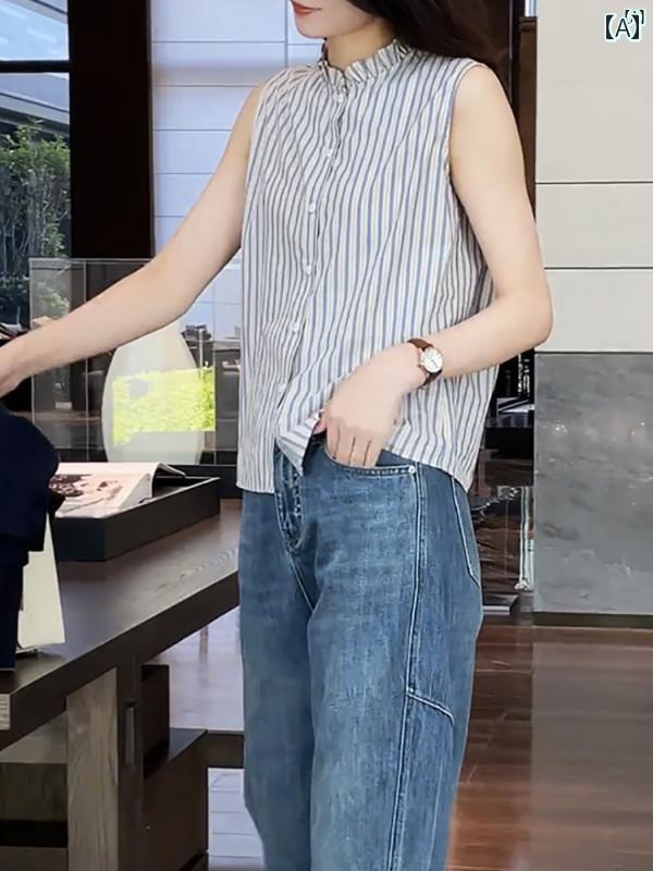 レディース オシャレ　レディース　ファッション　上品 縦縞 ノースリーブシャツ ベスト 秋新 レディー..