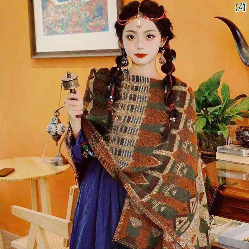 楽天shop I.D.Hファッション　ファッション小物　小物　オシャレ 厚手 エスニック マント 冬 雪山 旅行中 レディース 着用 高級 ブランケット 大判 ショール スカーフ