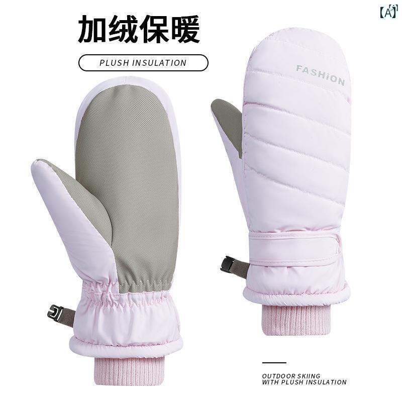ファッション　ファッション小物　小物　オシャレ レディース 厚手 冬用 スキー グローブ 防水 ベルベ..