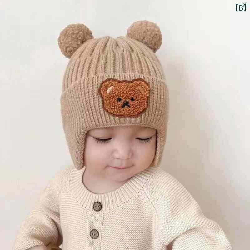 ファッション　ファッション小物　小物　オシャレ ベビー ウール 帽子 かわいい クマ 耳保護 子供用 冬用 厚く 暖かい ニット 幼児
