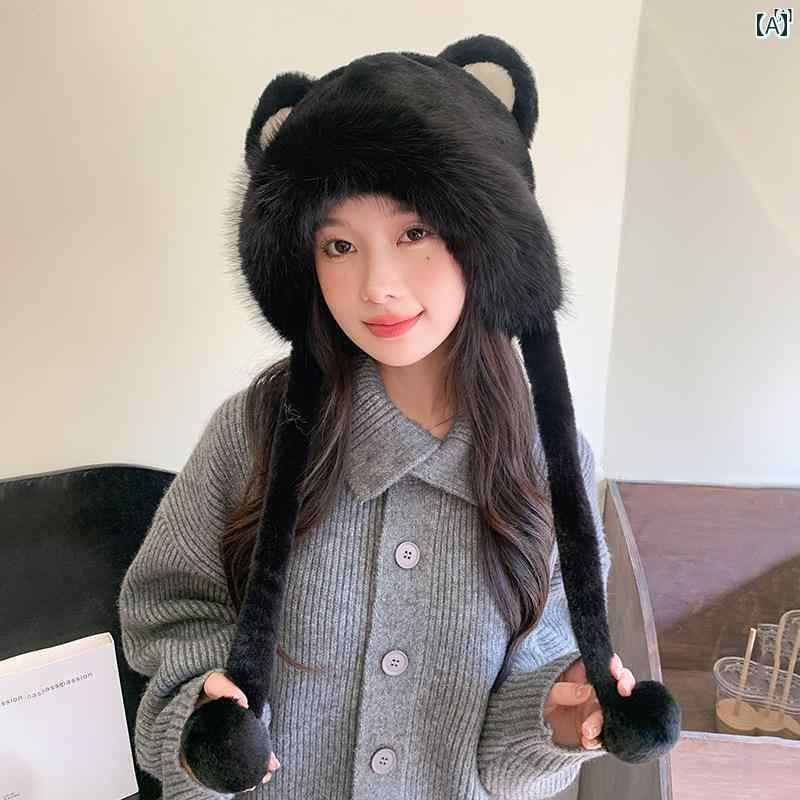 楽天shop I.D.Hファッション　ファッション小物　小物　オシャレ かわいい クマ 耳 ぬいぐるみ 帽子 東北 雪国 ハルビン 防寒 レディース 暖かい 耳保護 ロシア プルオーバー