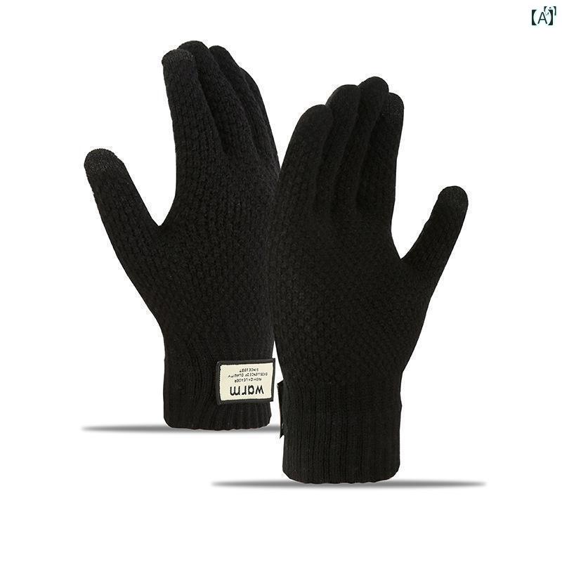 ファッション　ファッション小物　小物　オシャレ コットン 手袋 メンズ 冬用 ニット ウール タッチ スクリーン ベルベット 厚手高 者 寒さから 守り 氷点下 サイクリング レディース 冬 保温性ます(4)