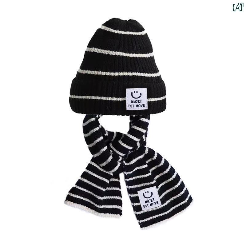 ファッション　ファッション小物　小物　オシャレ 子供 秋冬 スカーフ 帽子 男子 ニット ストライプ ファッション 笑顔 女 レッドちゃん 防風性 暖かい