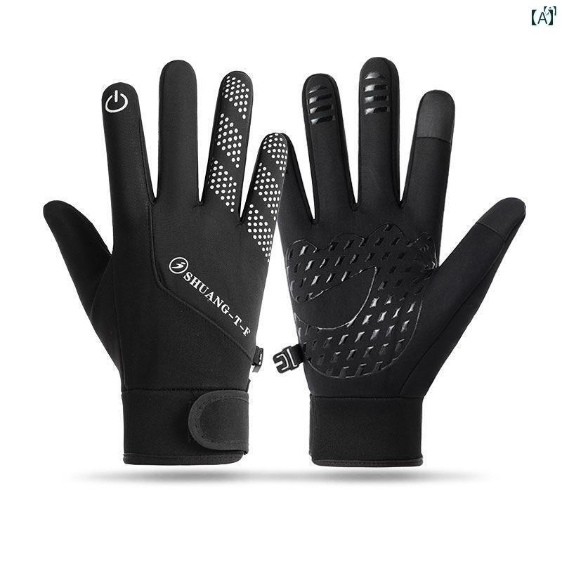 ファッション　ファッション小物　小物　オシャレ 秋 手袋 メンズ 冬 サイクリング 暖かい 厚手 ベルベット タッチ スクリーン 屋外 オートバイ 防水 コットン(4)