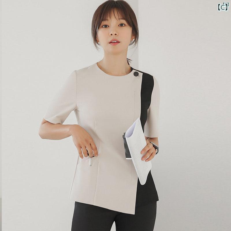 レディース チュニック　オシャレ　仕事着　かわいい 韓国 タトゥー アーティスト 美容師 フロント マネージャー 作業着 夏 スリム スキン プロ スーツ