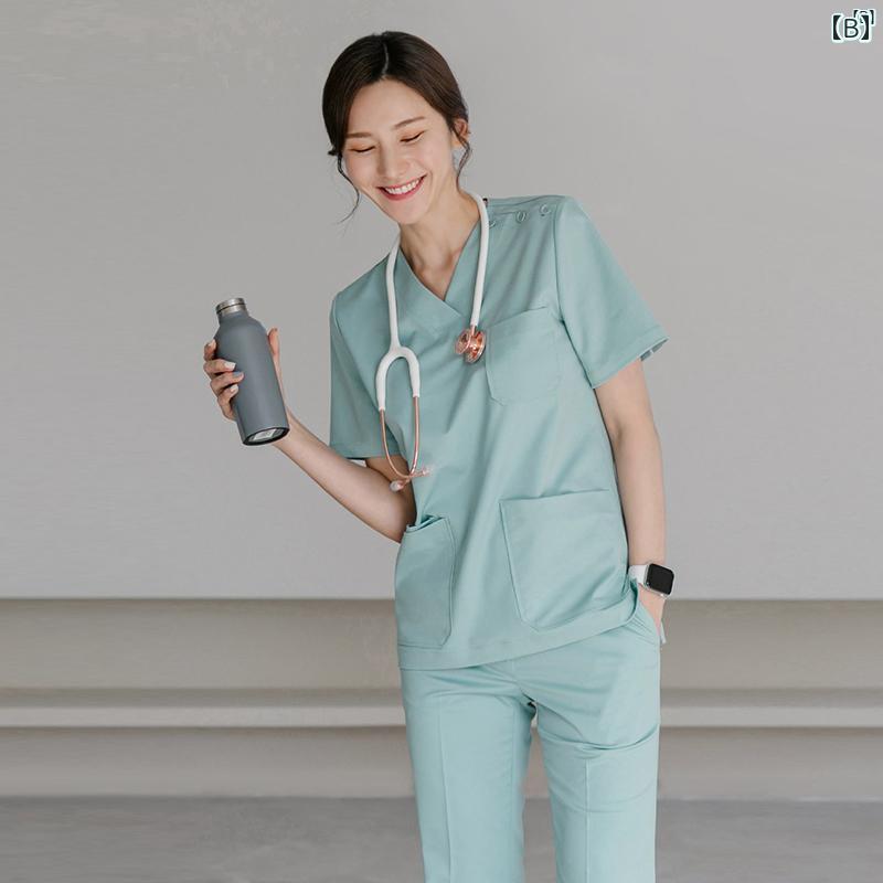 レディース チュニック　オシャレ　仕事着　かわいい 韓国 男女 口腔 歯科用 手洗い 服 半袖 耐久性 作業着 手術 セット ブラシ ハンド アイケア
