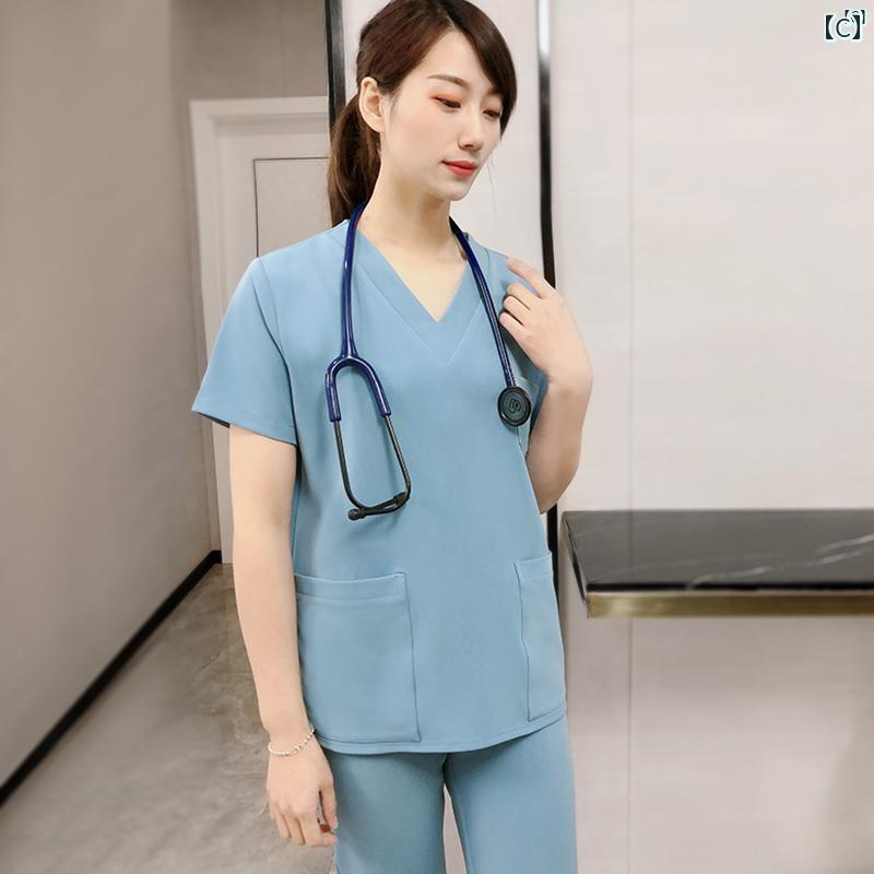 レディース チュニック　オシャレ　仕事着　かわいい 医師 男性 レディース 韓国 手洗い 服 半袖 スプリット セット 歯科 手術 室 隔離 ガウン ブラッシング