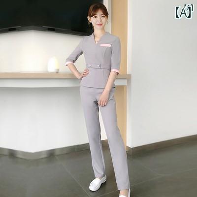 レディース チュニック　オシャレ　仕事着　かわいい 韓国 半袖 美容院 保健 センター 皮膚 管理 ナース 作業着 スパ 技術者 服
