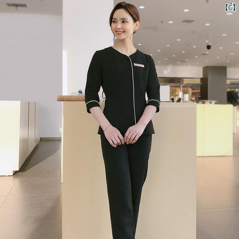 レディース チュニック　オシャレ　仕事着　かわいい 春夏 七分袖 韓国 小柄 Vネック 婦歳 服 プロ ウェア エレガント 美容師 クラブ 作業着