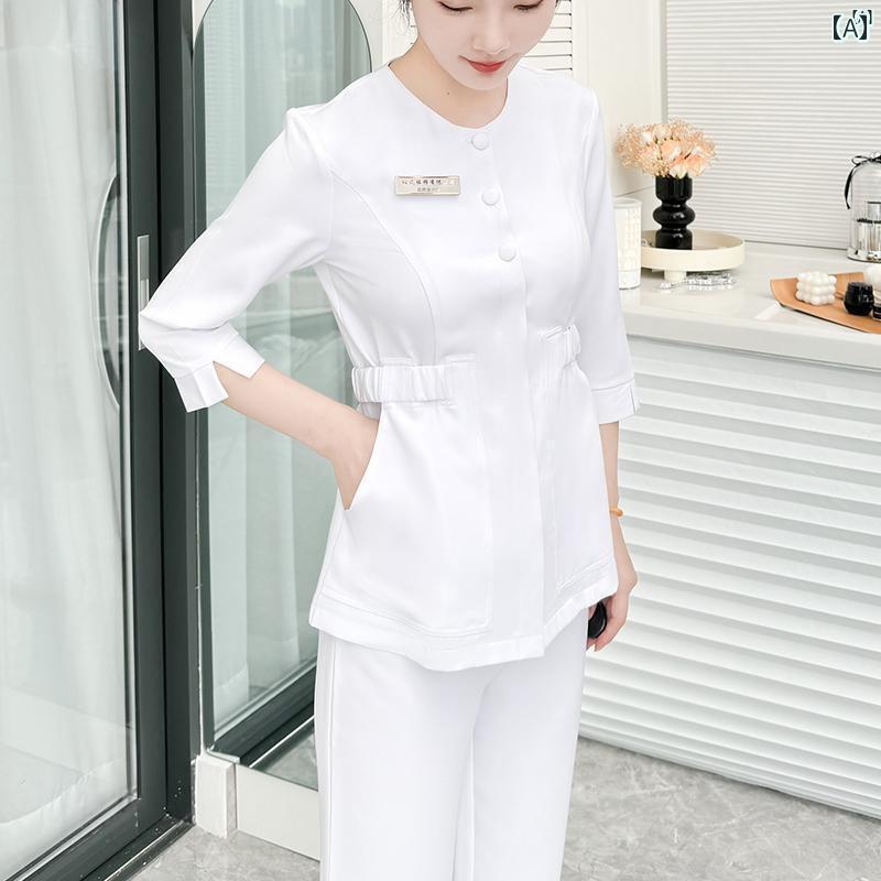 レディース チュニック　オシャレ　仕事着　かわいい ハイエンド 美容 服 レディース 歯科 口腔 ナース ヘルスケア スプリット スーツ 春夏 スキン マネージャー 作業着