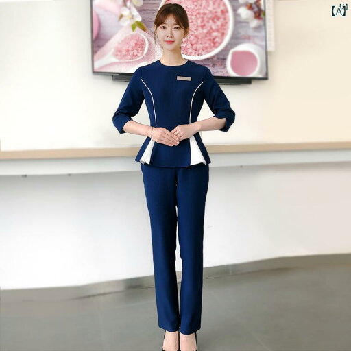 レディース チュニック オシャレ 仕事着 かわいい 夏用 七分袖 韓国 メディカル ビューティー ネイルサロン ナース ユニフォーム ケア スーツ フリル レディース チュニック オシャレ 仕事着 かわいい 夏用 七分袖 韓国 メディカル ビューティー ネイルサロン ナース ユニフォーム ケア スーツ フリル