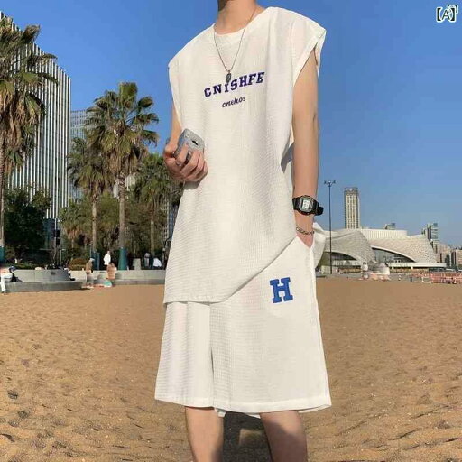 メンズ ファッション 男性 オシャレ カジュアル ワッフル スポーツ スーツ メンズ 夏 ノースリーブ t シャツ イン カジュアル ベスト ショーツ 2点セット メンズ ファッション 男性 オシャレ カジュアル ワッフル スポーツ スーツ メンズ 夏 ノースリーブ t シャツ イン カジュアル ベスト ショーツ 2点セット