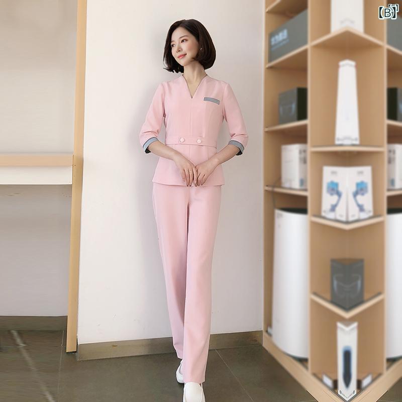 レディース チュニック　オシャレ　仕事着　かわいい 美容師 ハイエンド スーツ 秋冬 美容室 健康 フットマッサージ マニキュア ウェイター ホテル 作業着