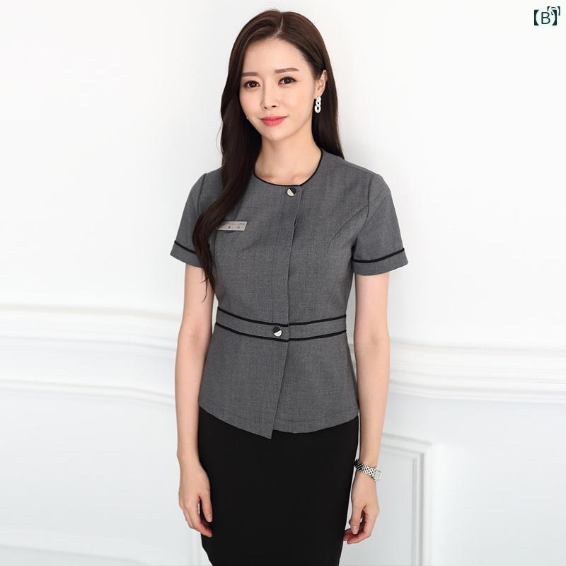 レディース チュニック　オシャレ　仕事着　かわいい スパ 美容師 作業着 入れ墨 ネイリスト プロ スーツ フロント ショッピング ド 店長 スリム