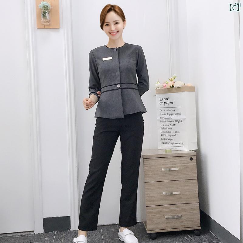 レディース チュニック　オシャレ　仕事着　かわいい スパ 美容師 作業着 入れ墨 ネイリスト プロ スーツ フロント ショッピング ド 店長 スリム