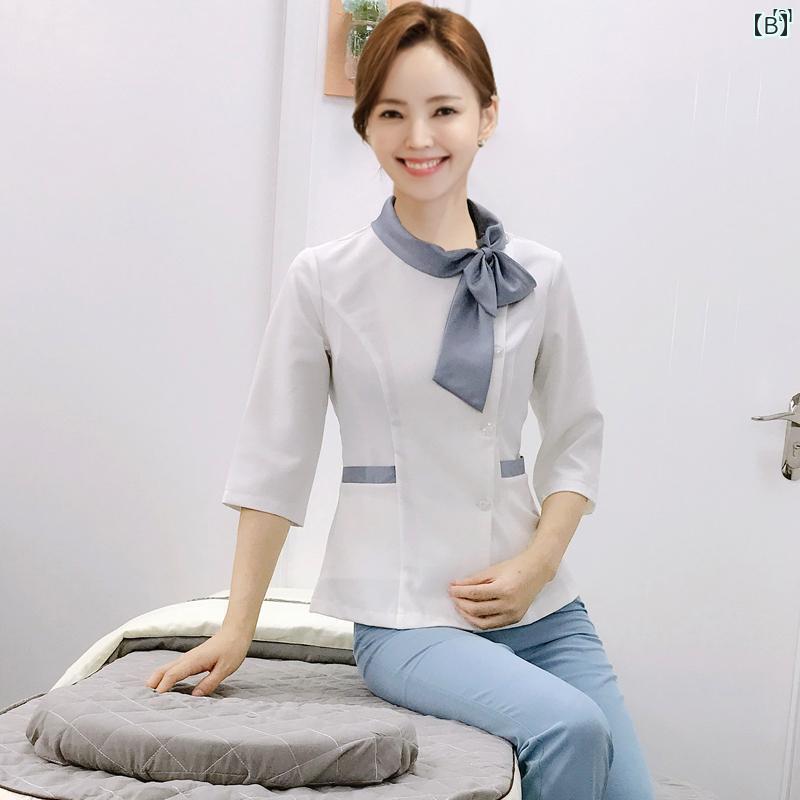 レディース チュニック　オシャレ　仕事着　かわいい 形成 外科 病院 フロント レジレジ 作業着 韓国 美容師 ネイリスト タトゥー ナース 服 夏 新