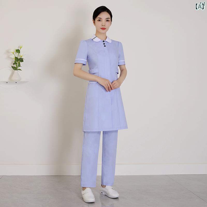 レディース チュニック　オシャレ　仕事着　かわいい 口腔 外来 病院 ナース 服 春夏 半袖 ラウンドネック スリム ドレス スーツ センター 看護
