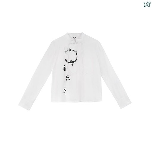 レディース レディース ファッション オシャレ モダン 海外風 中華風 パンダ プリント シャツ レディース 秋 ホワイト 長袖 トップ レディース レディース ファッション オシャレ モダン 海外風 中華風 パンダ プリント シャツ レディース 秋 ホワイト 長袖 トップ
