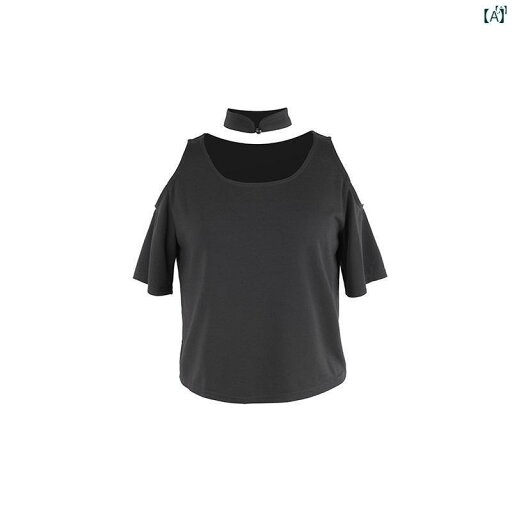 レディース レディース ファッション オシャレ モダン 海外風 チョーカー ! オフショルダー ニット Tシャツ レディース 夏 ダーク ショート トップ レディース レディース ファッション オシャレ モダン 海外風 チョーカー ! オフショルダー ニット Tシャツ レディース 夏 ダーク ショート トップ