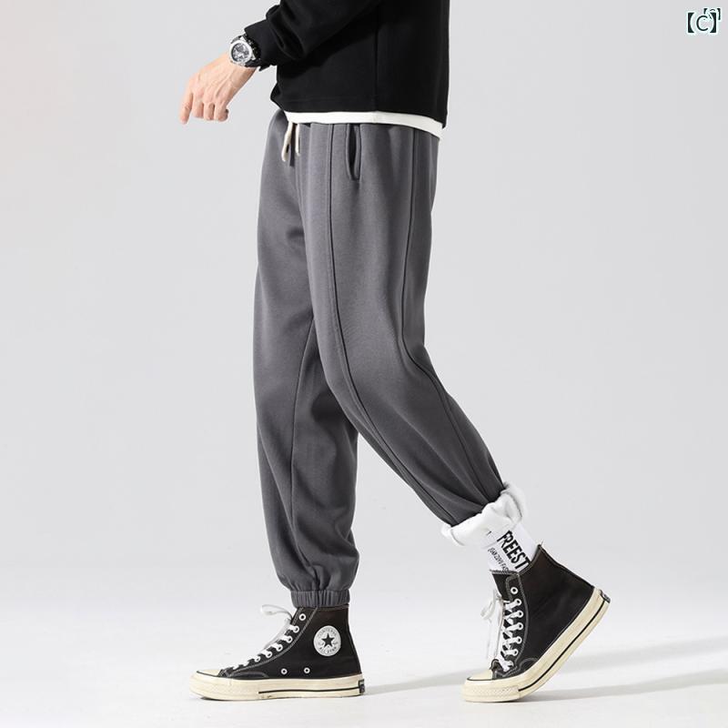 メンズ　ファッショオン　オシャレ　カジュアル　男性 ヘビーウェイト 裏起毛 厚手 カジュアル パンツ 秋冬 アメリカ ファッション スリミング レギンス スウェット