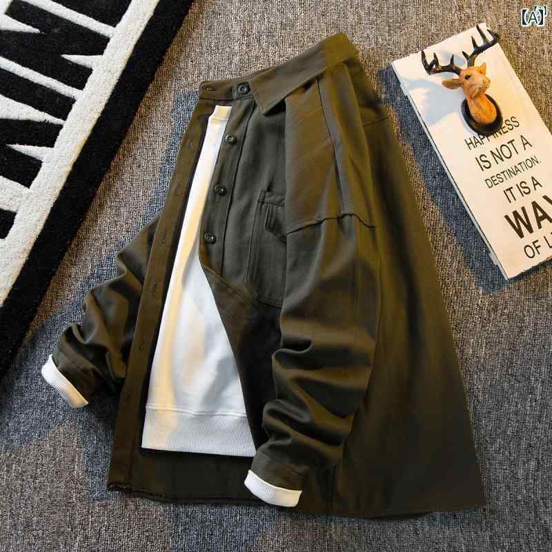 メンズ　ファッショオン　オシャレ　カジュアル　男性 HPCP レトロ グリーンワーク シャツ 長袖 ハイエンド カジュアル 初秋 ジャケット