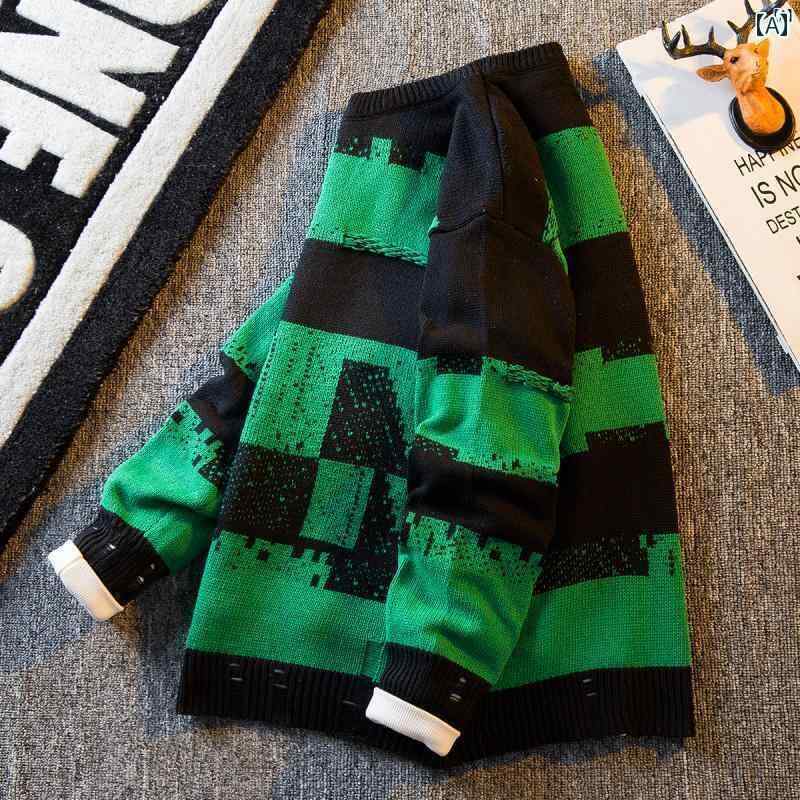 メンズ　ファッショオン　オシャレ　カジュアル　男性 HPCP 中国 幾何学 模様 ストライプセーター 厚く..