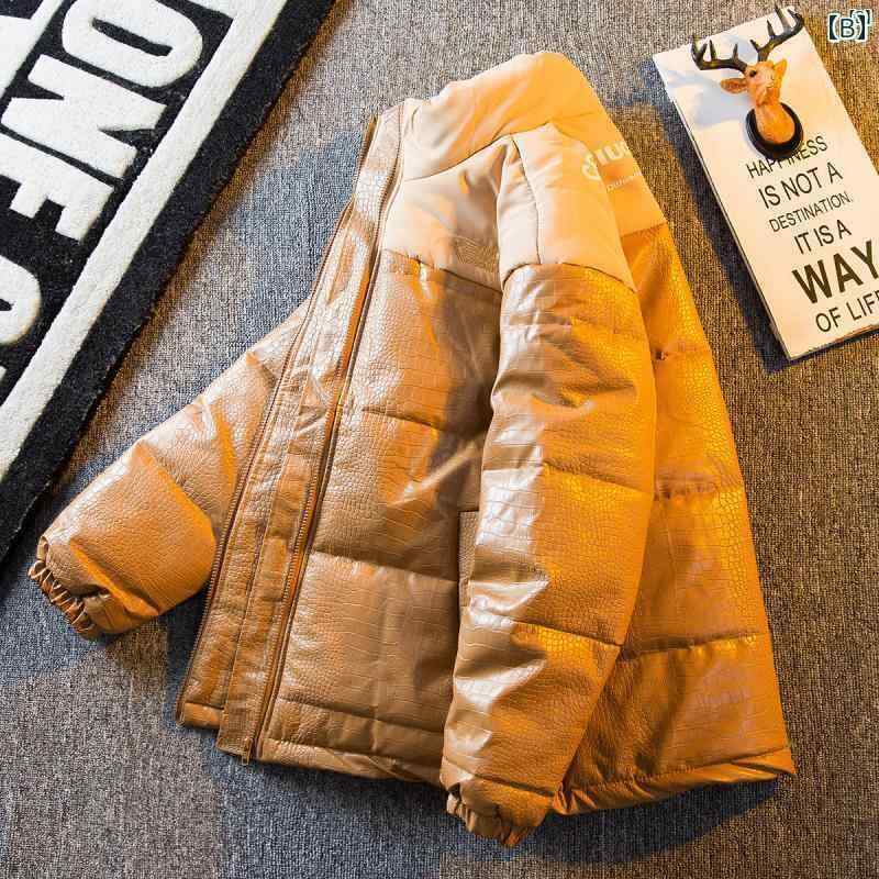 メンズ　ファッショオン　オシャレ　カジュアル　男性 HPCP アメリカン レトロ イン ステッチ クロコダイル パターン pu レザー コットン コート 冬 厚手 コットンジャケット