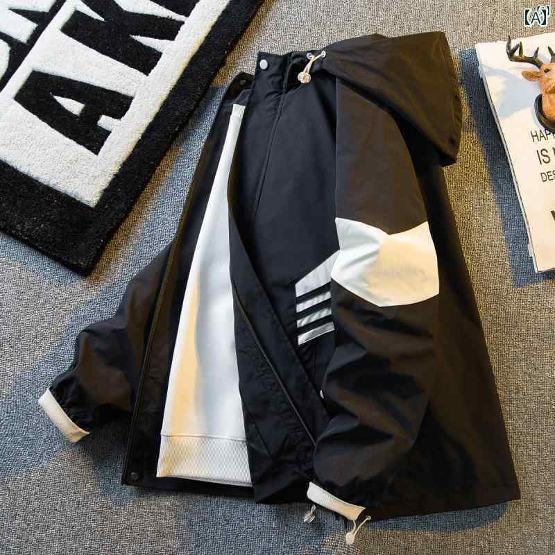 メンズ　ファッショオン　オシャレ　カジュアル　男性 色 スプライシング ジャケット 春秋 ハイエンド 男子 フード付き スポーツ