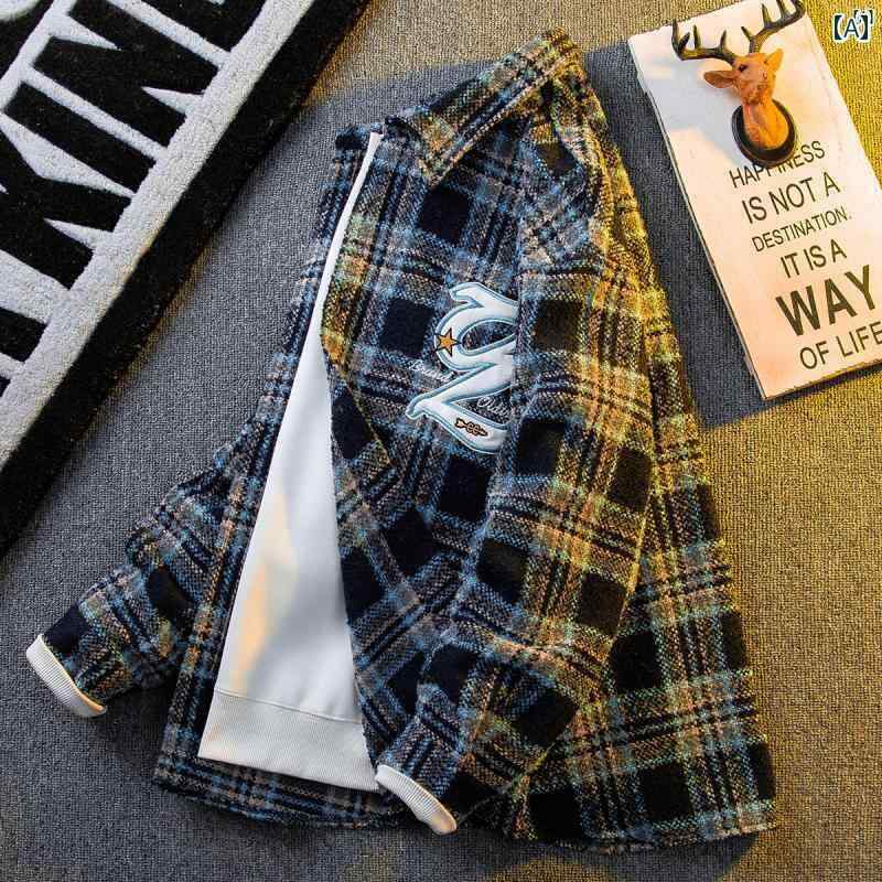 メンズ　ファッショオン　オシャレ　カジュアル　男性 HPCP 刺繍 文字 チェック柄 小柄 香り ジャケット 春秋 ハイエンド カジュアル シャツ