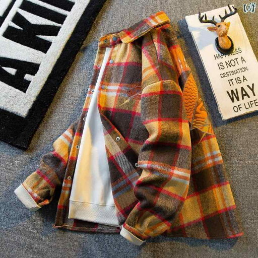 メンズ ファッショオン オシャレ カジュアル 男性 春秋 男性用 横型 アメリカン レトロ 刺繍 長袖 ウール チェック柄 シャツ ファッション 起毛 ジャケット メンズ ファッショオン オシャレ カジュアル 男性 春秋 男性用 横型 アメリカン レトロ 刺繍 長袖 ウール チェック柄 シャツ ファッション 起毛 ジャケット