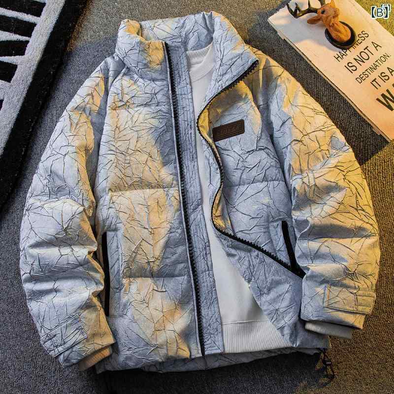 メンズ　ファッショオン　オシャレ　カジュアル　男性 HPCP ハイエンド テクスチャー ド クラックル ショート ダウン ジャケット 冬 ライト ホワイトダックダウン スタンドカラー