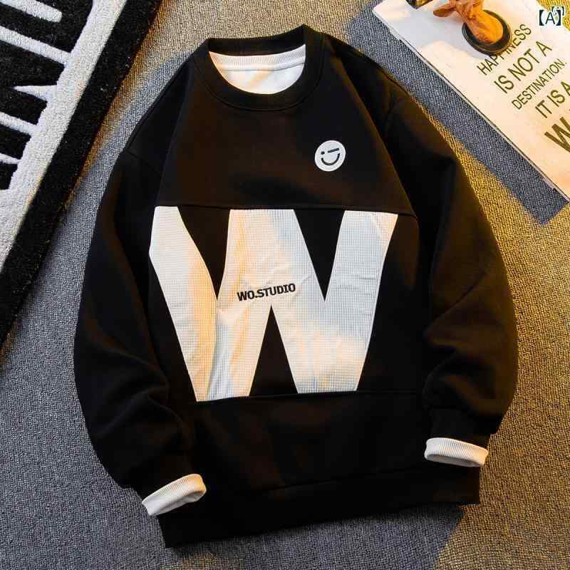 メンズ ファッショオン オシャレ カジュアル 男性 ハイエンド 刺繍 パッチワーク スウェットシャツ メ..
