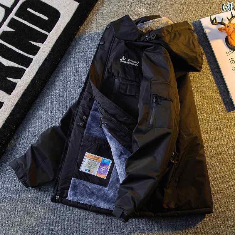 メンズ ファッショオン オシャレ カジュアル 男性 冬 厚手 ベルベット 作業着 ジャケット メンズ カッ..