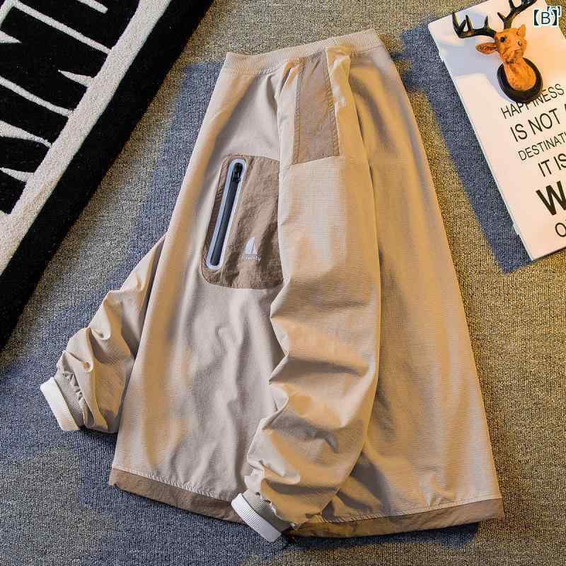 メンズ　ファッショオン　オシャレ　カジュアル　男性 HPCP アウトドア 機能性 スプライシング スウェットシャツ 長袖 春秋 ナイロン 速乾 防風 登山 ラウンドネック トップ