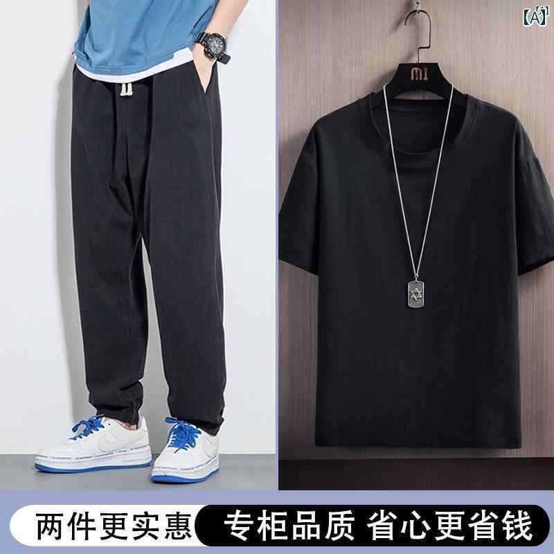 メンズ ファッショオン オシャレ カジュアル 男性 リネン パンツ 夏 薄手 中華風 ワイド レッグ コットン レギンス スポーツ ロング